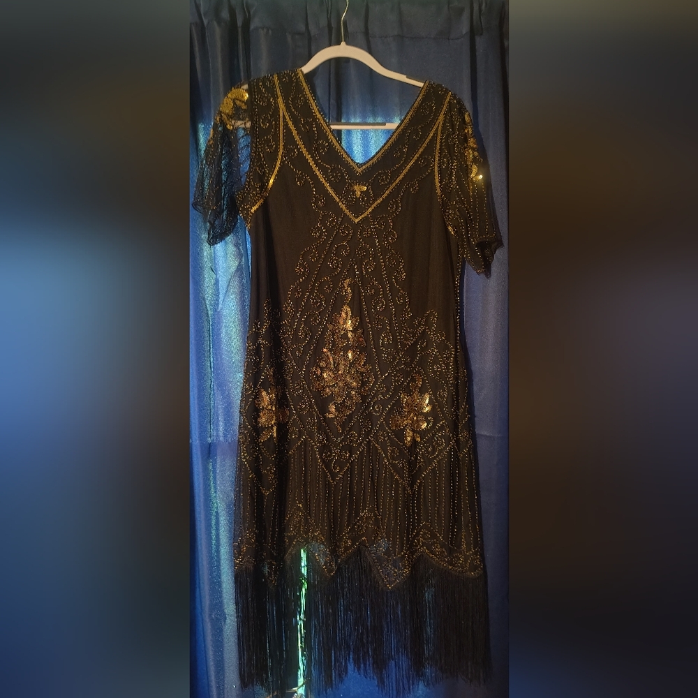 Black and Gold Beaded Dress